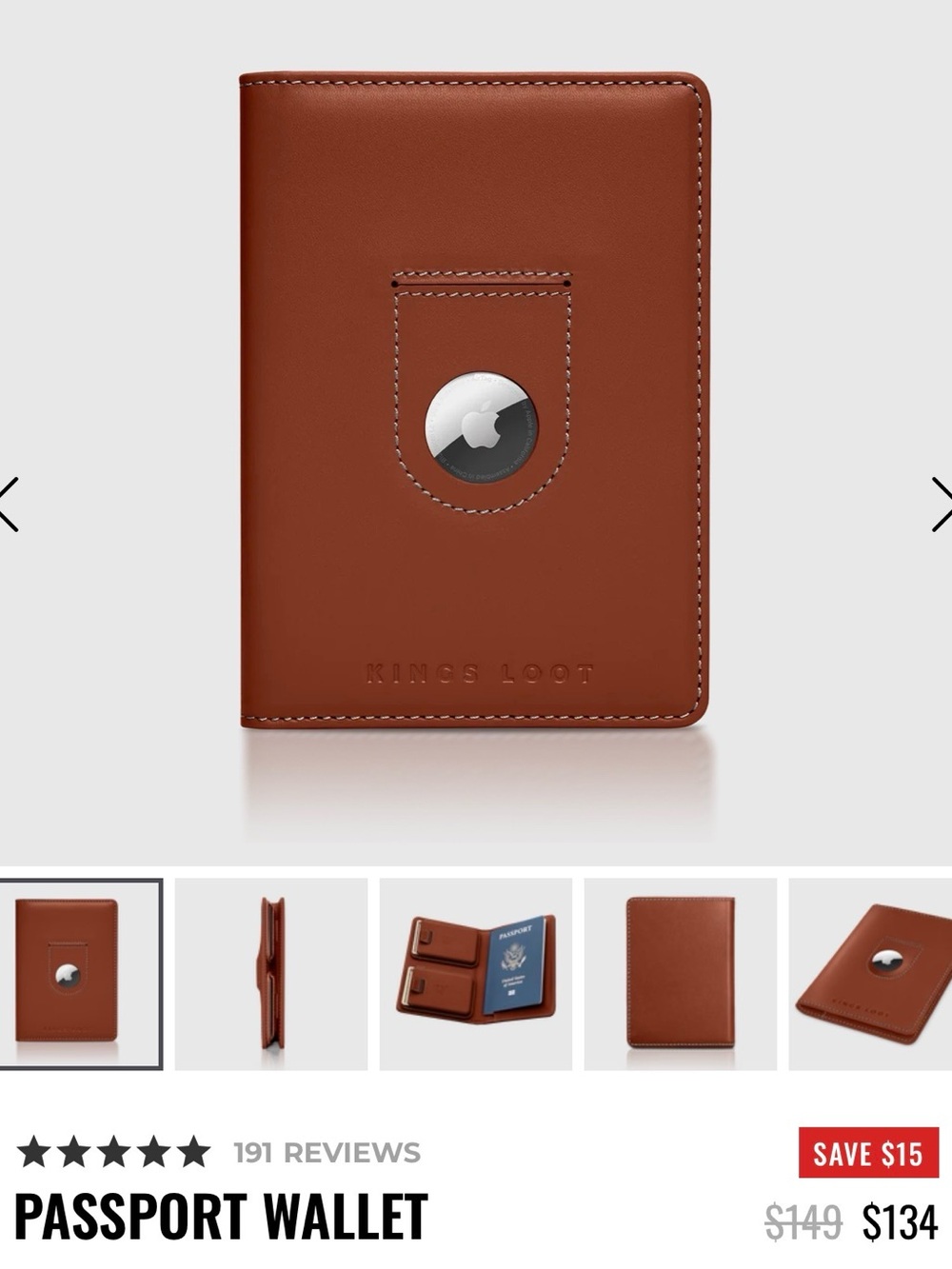 KINGS LOOT “Auburn” Passport Wallet with AirTag Pocket